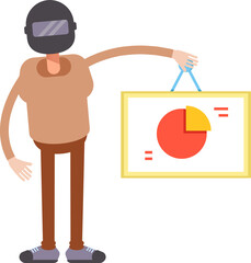 Man with Helmet Character Holding Pie Chart Signage
