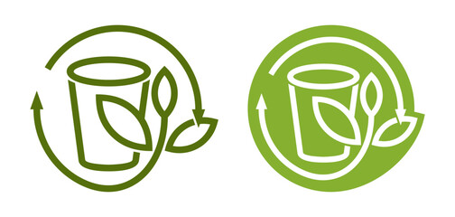 Compostable plastic cup - badge in bold line