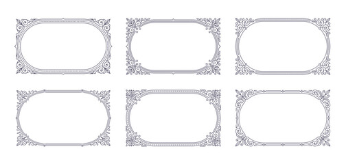 Set of flourishes calligraphic elegant ornamental frames. Vector illustration. Elements for logo or identity design. - 781965980