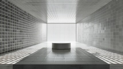 Think of a podium placed within a 3D grid, evoking the feeling of being inside a computer program. The grid extends infinitely, representing the boundless possibilities of technology.