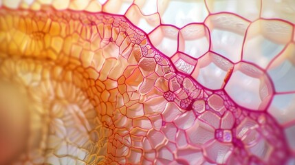 A cross-section of a plant stem with visible xylem, phloem, and vascular tissues. - obrazy, fototapety, plakaty