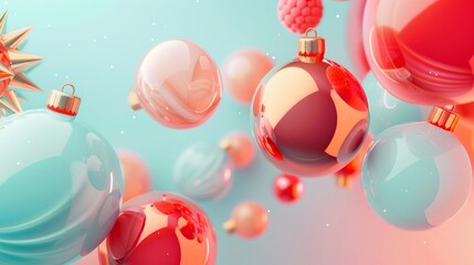 3D render of geometric Christmas balloons. Background for Christmas.