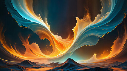Surreal landscape of ethereal fire and ice