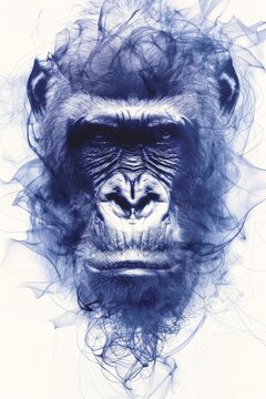a blue monkey face with smoke in it's face