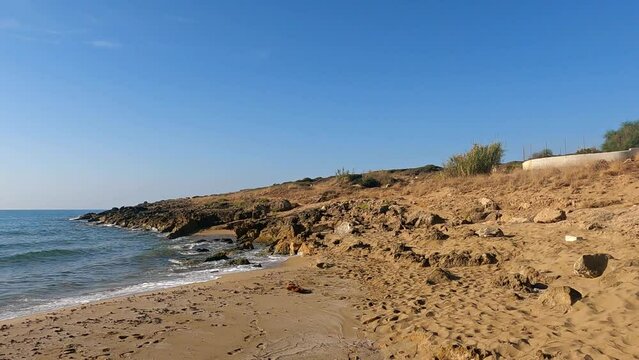 Beach of Eloro in Noto, Sicily, Italy on a sunny day