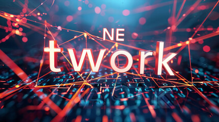 Logo, inscription "NE twork" on a digital networking event poster, sleek
