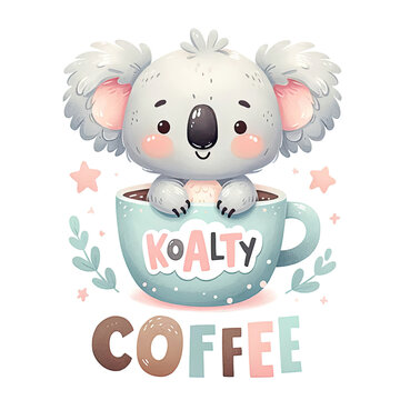 AI generated illustration of a cute koala in a coffee cup
