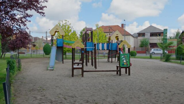 Empty playground in Parcul Uzinei, Timisoara, Romania, during Covid 19 pandemic
