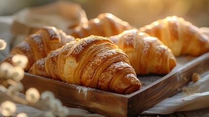 some croissants are sitting on top of a tray