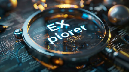 Logo, inscription "EX plorer" on a digital encyclopedia entry page, informative