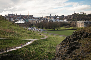 View on the city of Edinburgh from Arhur's seat, sleeping volcano, Scotland