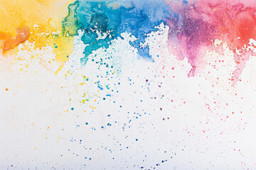 Abstract colorful paint splashes background, rainbow color on white paper with copy space for design