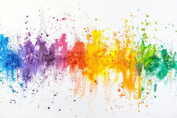 Fototapeta premium Abstract colorful paint splashes background, rainbow color on white paper with copy space for design