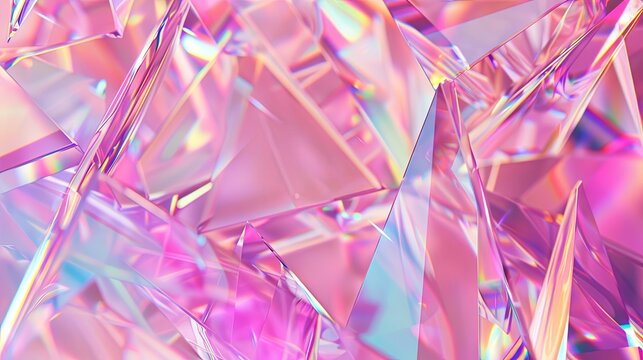Holographic background with glass shards. Rainbow reflexes in pink and purple color. Abstract trendy pattern