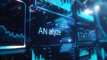 Logo, inscription "AN alyze" on a data analytics dashboard