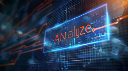 Logo, inscription "AN alyze" on a data analytics dashboard