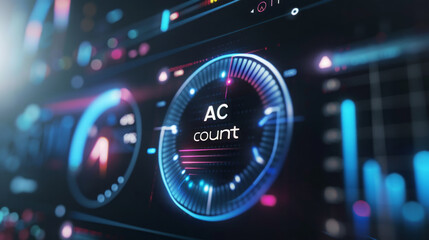 Stylized Logo, the inscription "AC count" on the dashboard of the financial monitoring