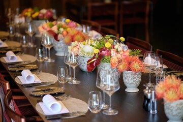 Closeup of a table decorated in a tropical style