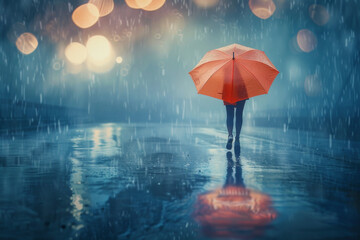 An umbrella on a rainy day - Generative AI - obrazy, fototapety, plakaty
