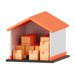 3D Rendered Warehouse with Orange Delivery Boxes