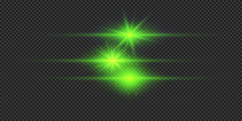 Set of green horizontal light effects of lens flares