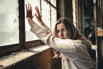 Closeup of a female standing near a window with sunlight coming from