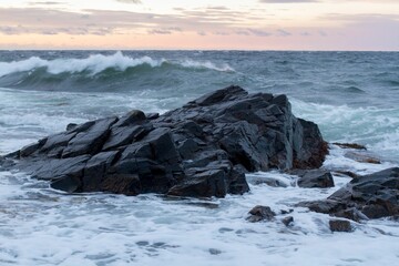 Huge rock in the water of the sea in Hovs-hallar, Sweden