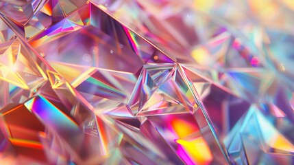 Crystal background, iridescent texture, and faceted gem in 3D... - obrazy, fototapety, plakaty