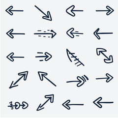 outline icon set of hand drawn arrows line