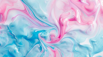Obraz premium Abstract background with pink and blue swirls of liquid paint. Pastel colored fluid art painting. Modern wallpaper for interior design, decoration, and poster print. Trendy fashion illustration
