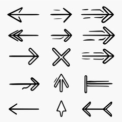 outline icon set of hand drawn arrows line