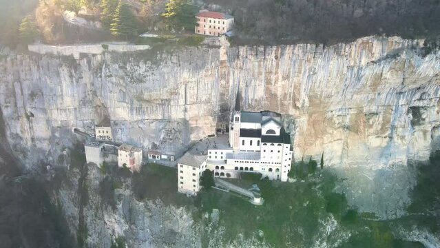 Aerial view of the famous Sanctuary of Madonna della Corona in Italy