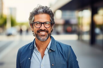 A man with a beard and glasses is smiling for the camera