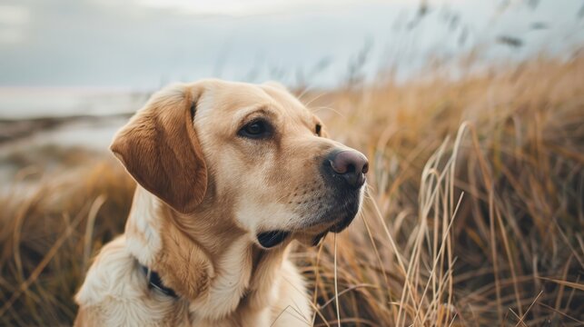 Outdoor shot of a handsome canine on the coast  AI generated illustration