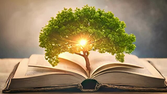 Tree Growing from an Open Book for National Reading Day