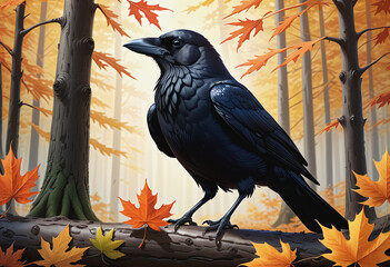Fototapeta premium crow on maple tree