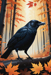Obraz premium crow on maple tree