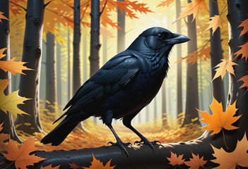 Fototapeta premium crow on maple tree