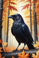 Obraz premium crow on maple tree