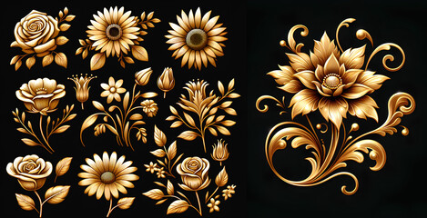 Golden flower shiny set, gold floral