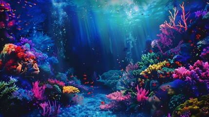 Fototapeta na wymiar AI generated illustration of vibrant underwater scene with diverse corals and plants