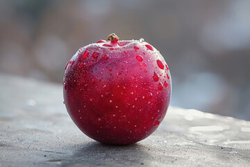 A close-up of a single cranberry, showing its deep red color and bumpy texture