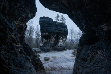 Gloomy and totally moody path lost in the foggy rocks with the best dark and mystic atmosphere in the north of Bohemia.
