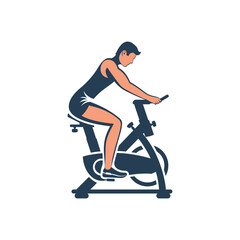 Male on an exercise bike. A beautiful athletic man is doing fitness. To pedal. Healthy lifestyle. Fitness and aerobics. Sports training. Active lifestyle. Vector illustration flat design.
