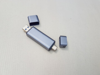 Card Reader OTG Type-C USB 3.0 2in1 for all types of smartphones with type-C connectors and USB connectors on white background