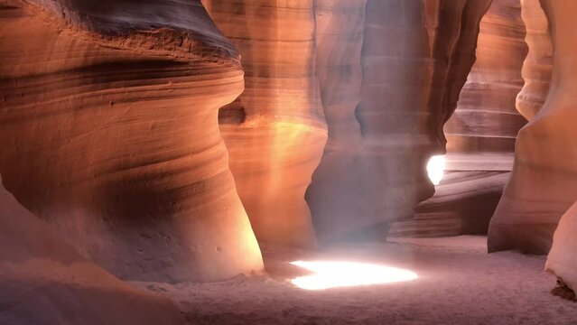 Beautiful wide-angle view of incredible sandstone formations in famous Antelope Canyon on a sunny day, American Southwest, Arizona, USA
