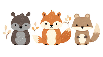 Fototapeta premium Little brown bear, little fox, little chipmunk, little bunny, children's book illustration style сreated with Generative Ai