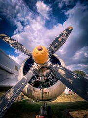 Vertical shot of an old airplane engine