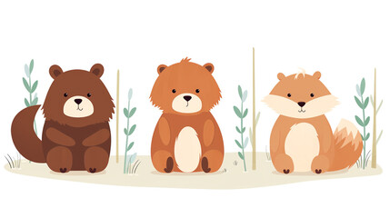 Little brown bear, little fox, little chipmunk, little bunny, children's book illustration style сreated with Generative Ai