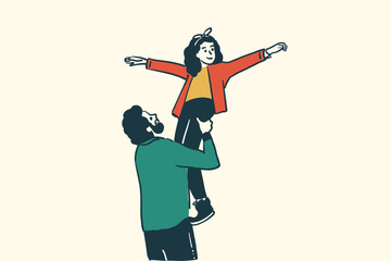 A man playing with his daughter, child play with father or father's day concept vector drawing